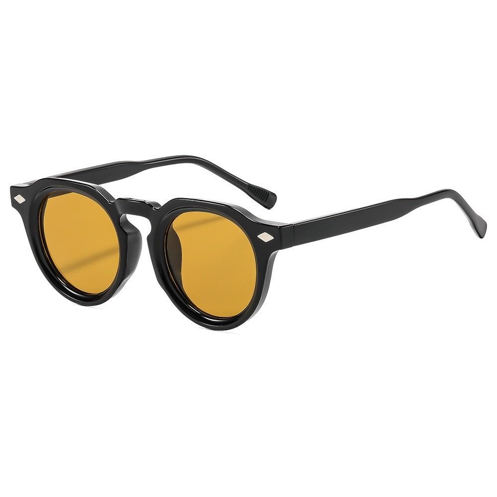 Retro Round Frame Black Sunglasses For Men Women Uv400 Protection Fashion Accessory