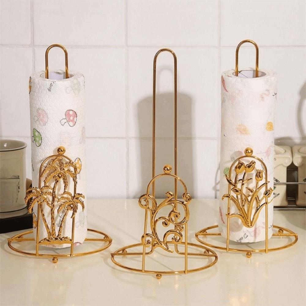 Gold Roll Paper Towel Holder Free Standing Vertical Paper Shelf Vertical Napkins Rack  Dining Table