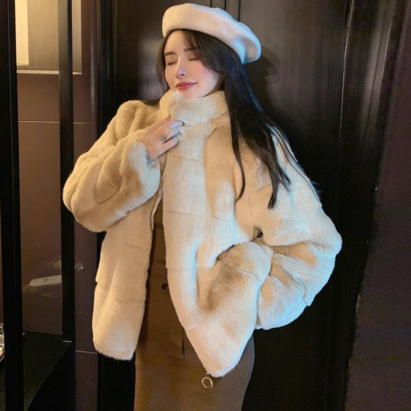 France Elegant Fur Warm Short Coat Women Winter Fleece Vintage Stand Collar Wool Jacket Korean Fashion Designer Clothes 2024 New