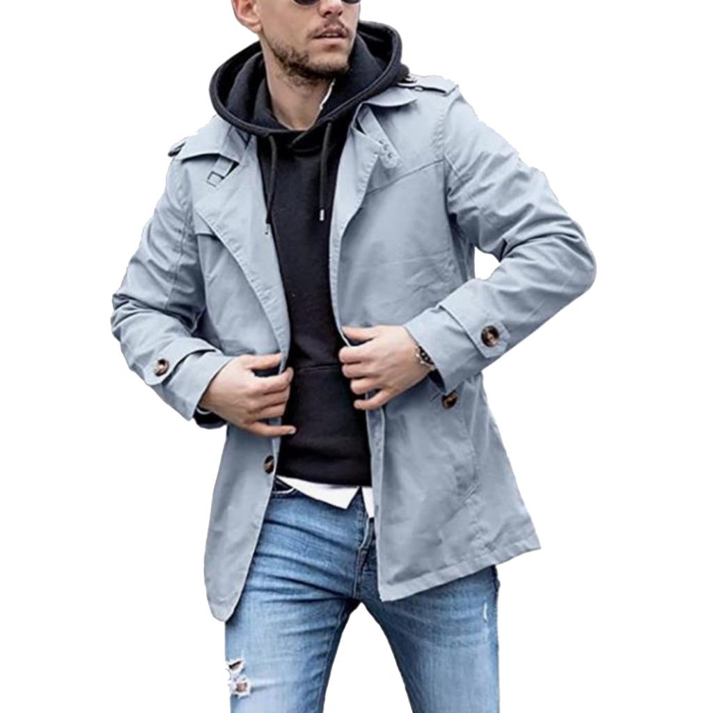 Trench da uomo casual e alla moda, tinta unita, lunghezza media, con revers e bottoni