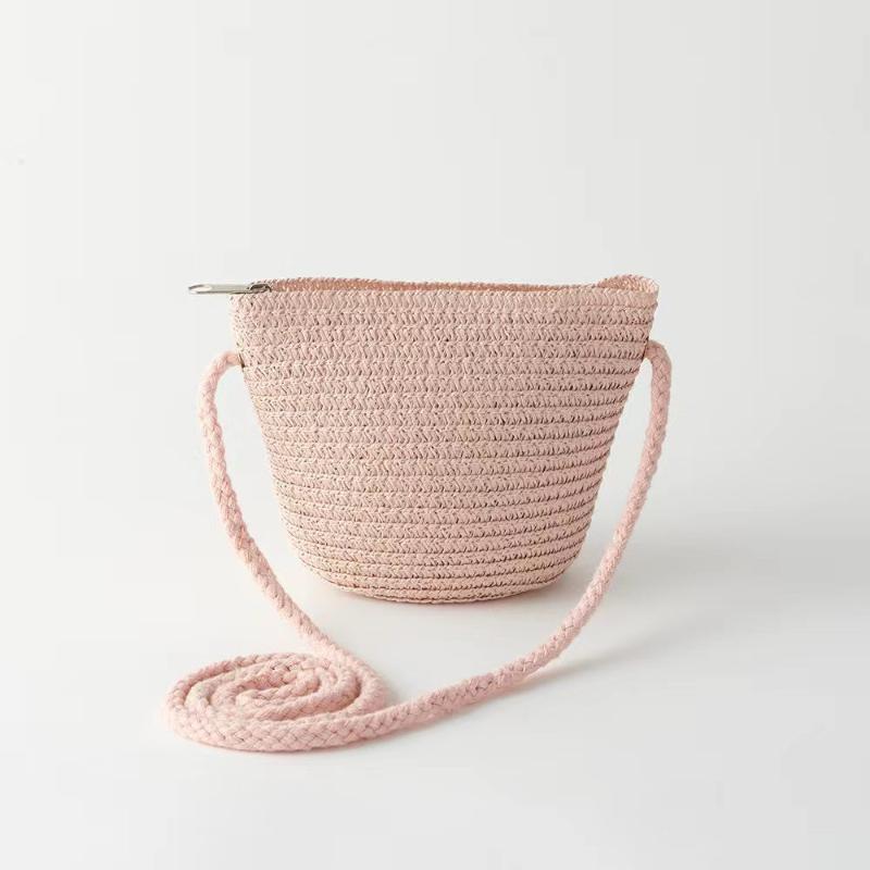 Handmade Woven Girl Flower Straw Bag Coin Purse Zipper Kid Messenger Bags Photo Props Storage Basket Crossbody Handbag