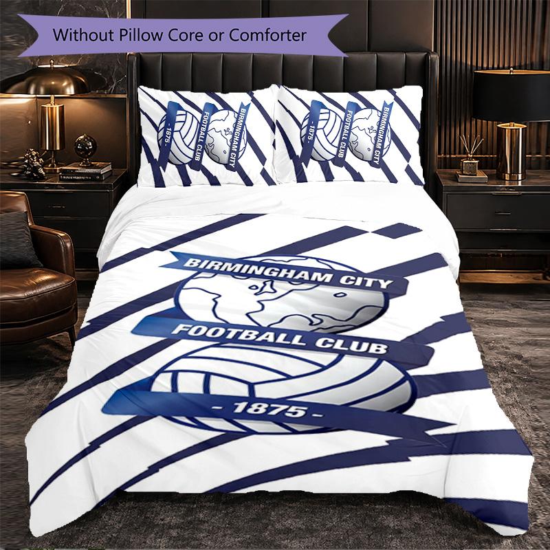 BIRMINGHAM CITY FOOTBALL CLUB 3 Piece Bedding Set Soft Duvet Cover Set with Pillowcases Printed Bedroom Decor Set for Home