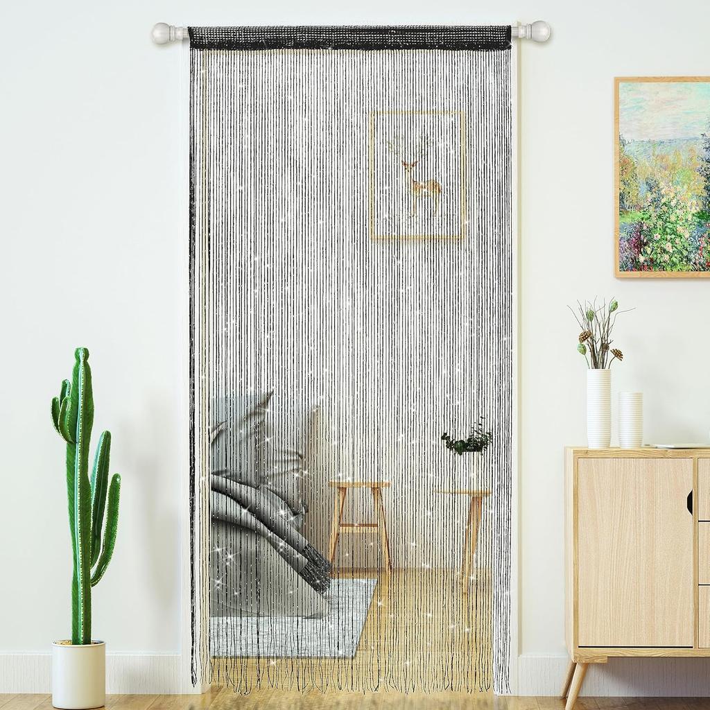 4pcs String Curtains for Doorways Glitter Beaded Curtains Door Sparkle Beads Curtain Open Closet Laundry Hanging Glisten Beads Window Girls