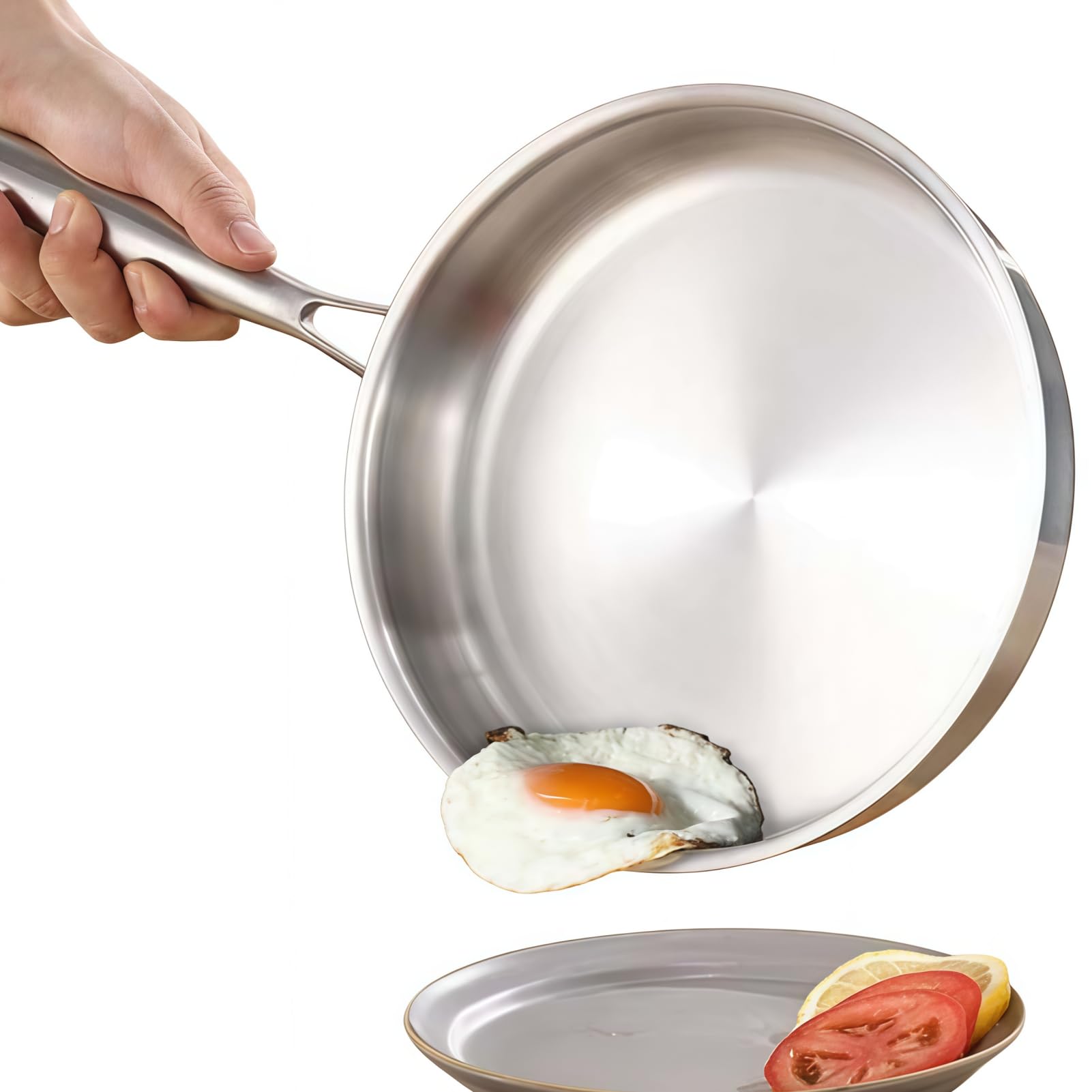

buuyyaa Stainless Steel Frying Pasta 316 Induction Dishwasher Comfortable Household Use Pan, Pan, Saucepan, Material, Compatible, Silver, Safe,