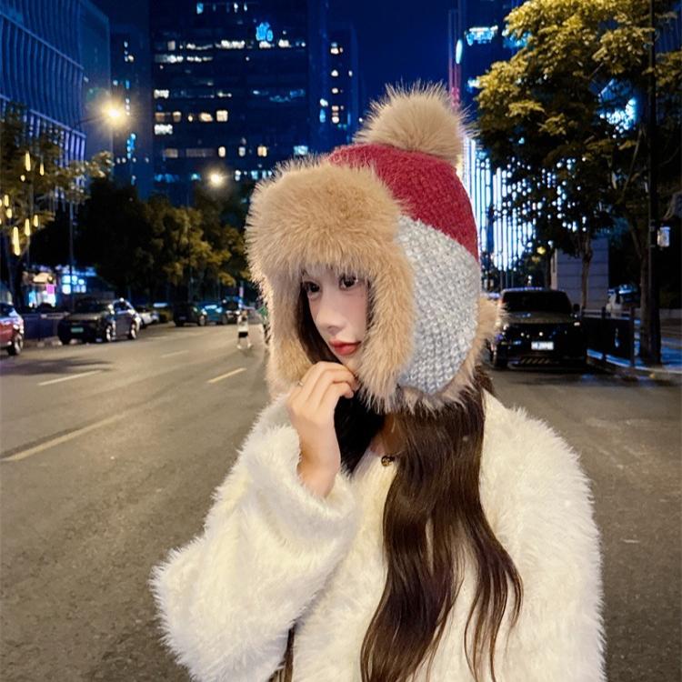 Fashion Fleece Thickened Hat Women's Winter Windproof Ear Protection Lei Feng Hat Cycling Skiing Knitted Wool Hat