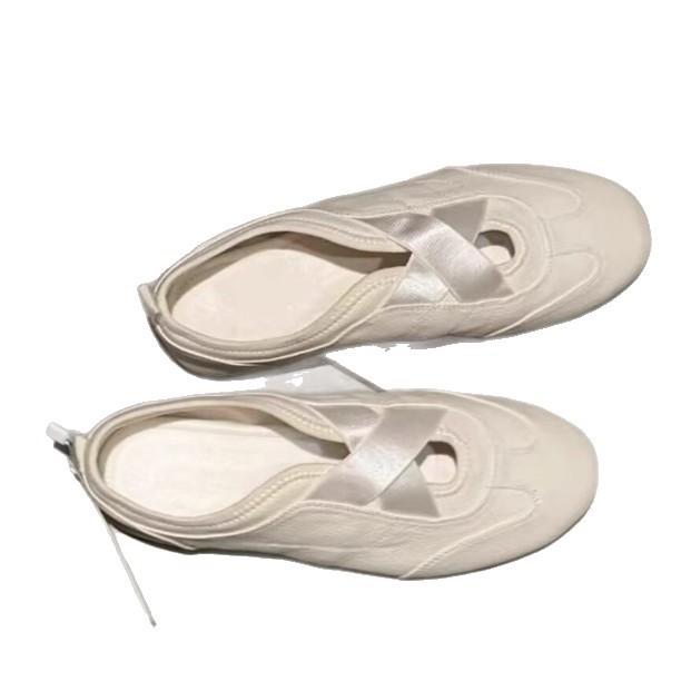 French Super Soft Sole Cross Strap Shallow Mouth Literary Ballet Style Dance Single Shoes Casual Versatile Round Head White Shoes