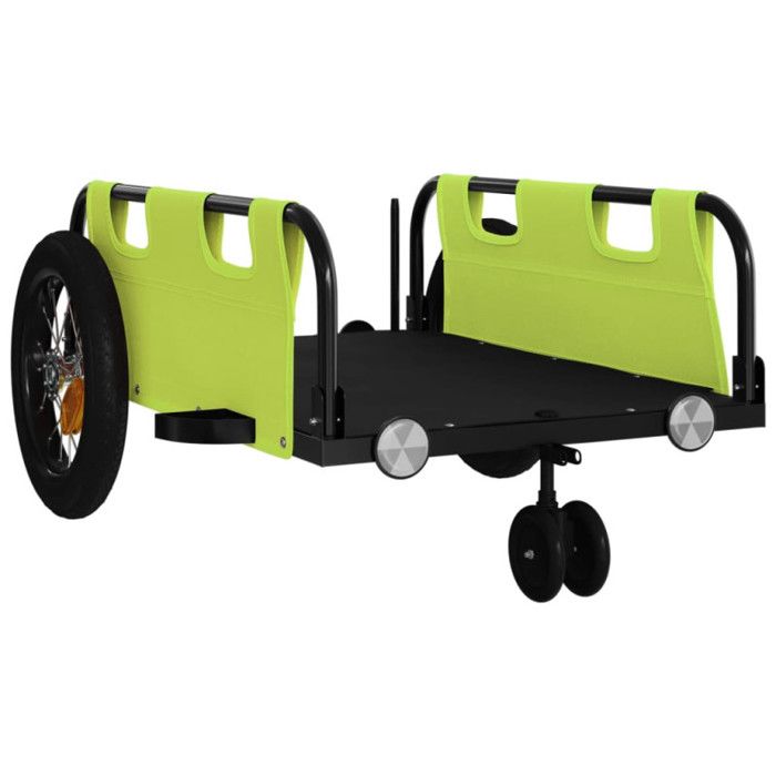 VidaXL Remorque de Vélo, Chariot de Transport avec Barre d'Attelage, Remorque de Bicyclette avec Drapeau pour Bagage, Vert 94186