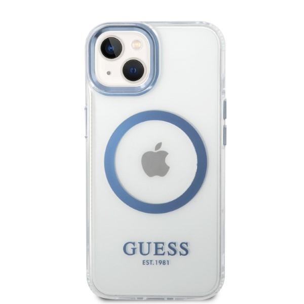 Etui do iPhone 14 Plus Guess Metal Outline MagSafe Niebieskie