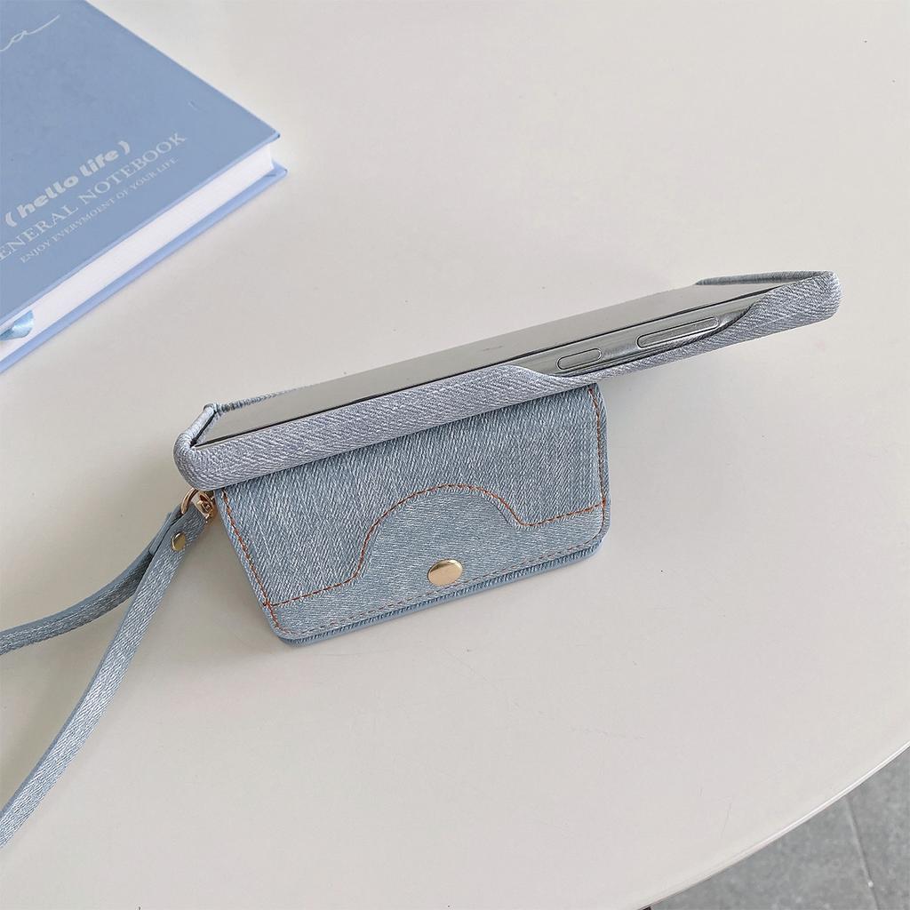 Luxus-Ledertasche für Samsung Galaxy S24 S23 S22 S21 S20 Plus Note 20 Ultra Denim-Muster Lanyard Spiegel Brieftaschenabdeckung