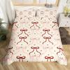 3D Bowknot Print Duvet Cover Set, Cute Bow Heart Pattern Bedding Set, Soft Microfiber Quilt Cover With Pillowcases