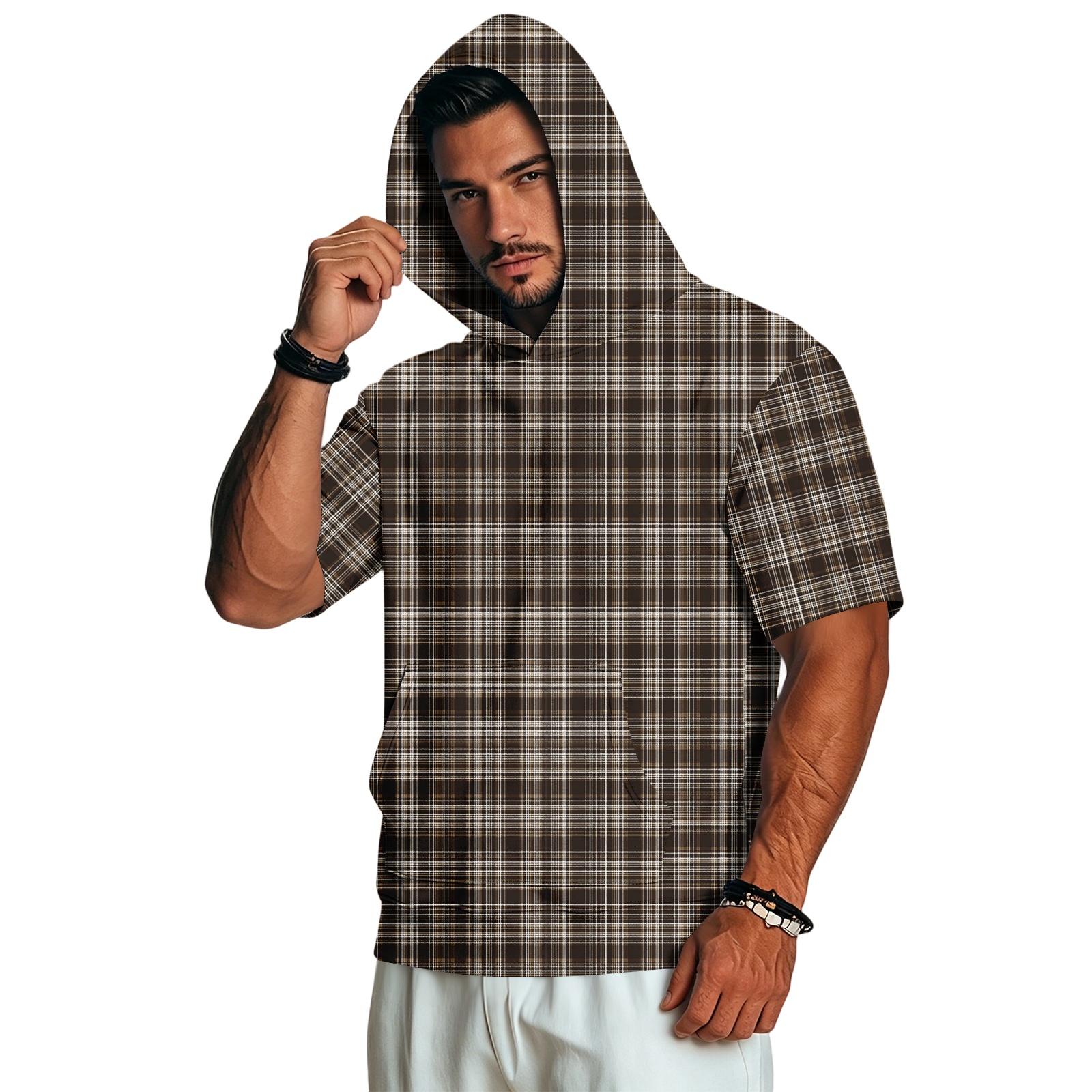 Men s Casual Retro Lightweight Short Sleeve Hooded Sweatshirt Camouflage Print S