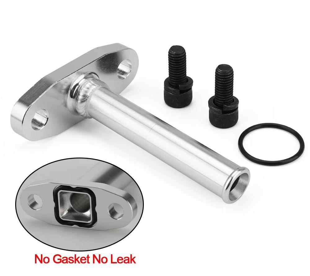 Extended Aluminum 1.8 Turbo Oil Drain Return Flange Kit With 5/8" Hose Barb m8 Holes Bolt Spacing 51mm oil return degree