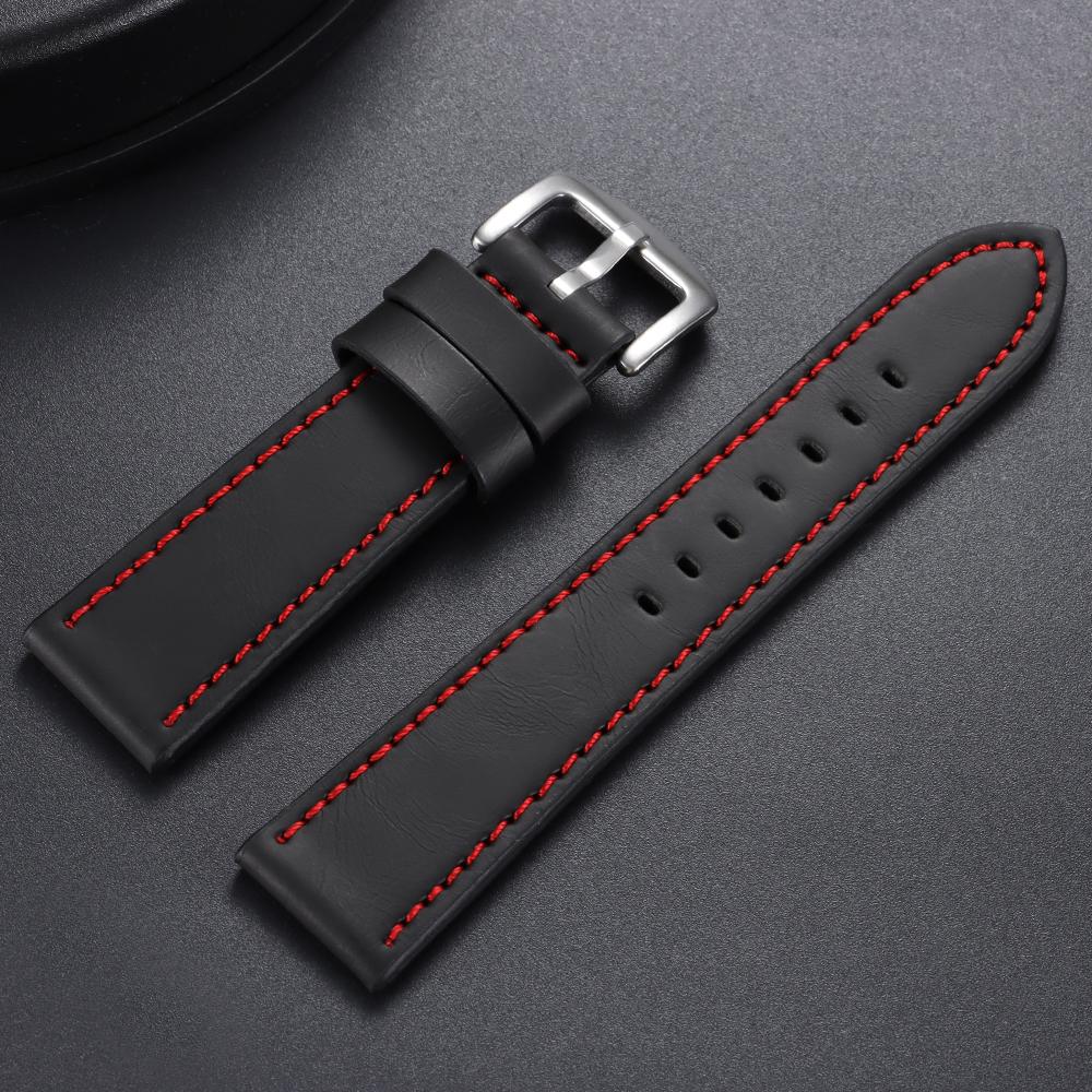 18mm 20mm 22mm 24mm Stitching Sports Watch Band Brown Genuine Leather Watch Strap Men's Steel Clasp Bracelet Universal Wristband