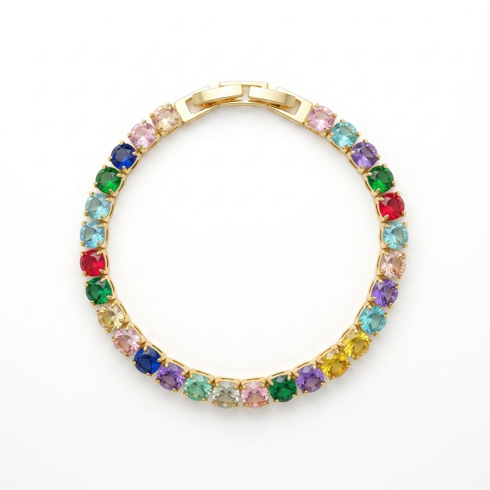 Charm Female Rainbow Pink Green Black Zircon Stone Round Bracelet Gold Color Wedding Jewelry For Women