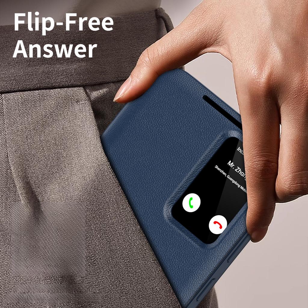 Funda de Cuero para Samsung Galaxy S22+ 5G con Ventana de Visualización y Ranura para Tarjetas
