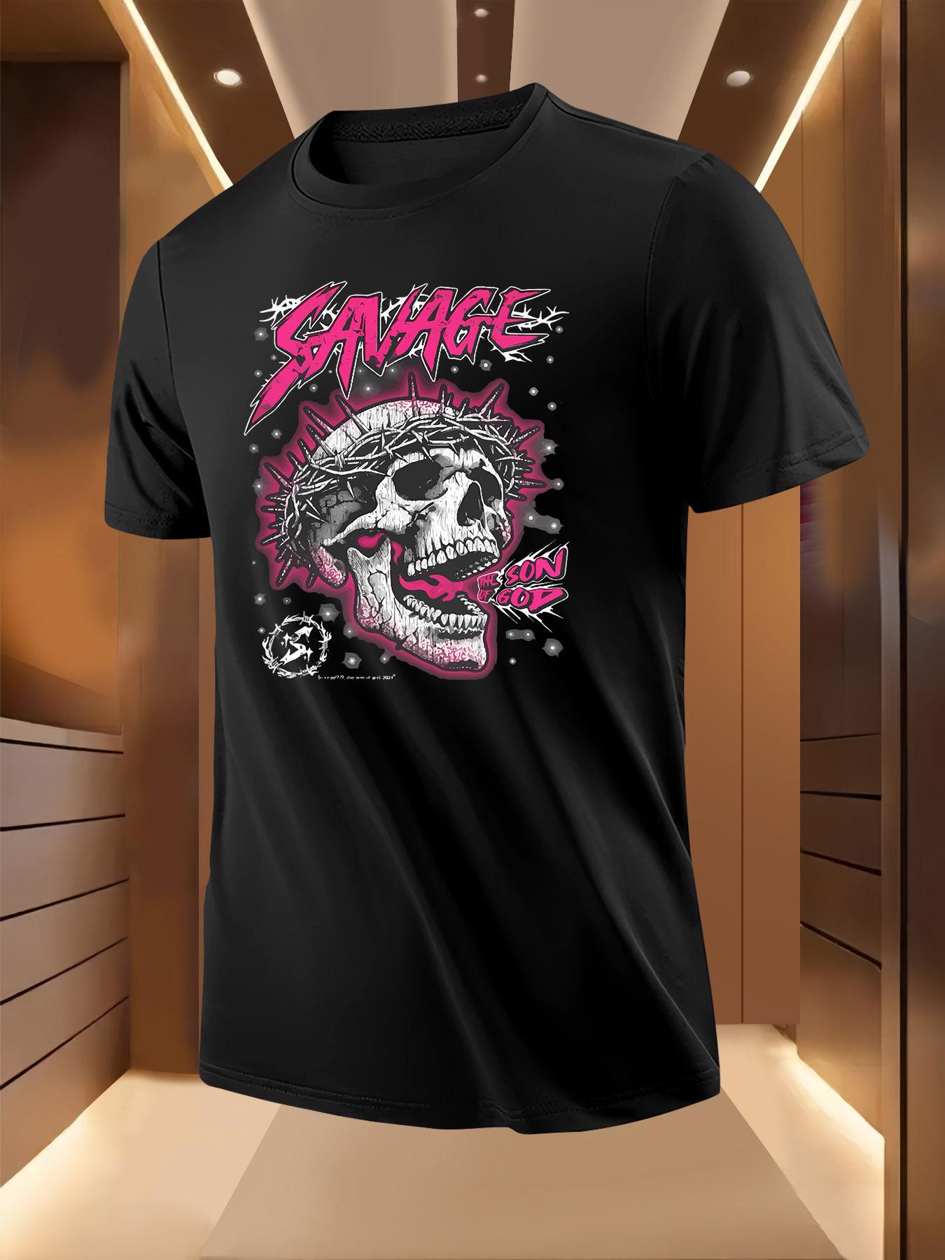 Black Graphic Tshirt - Edgy Crowned Skull Savage Print - ... XXXL
