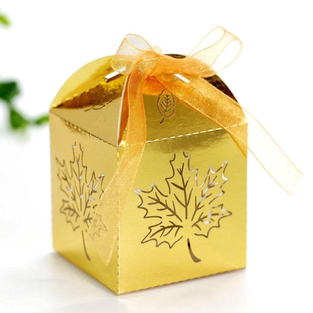 WTEMPO 10pcs Fall Maple Leaf Hollow Party Gift Boxes The Thanksgiving Day Pumpkin Pie Sweet Potato Packaging Boxes, Creative DIY Orange Paper Boxes