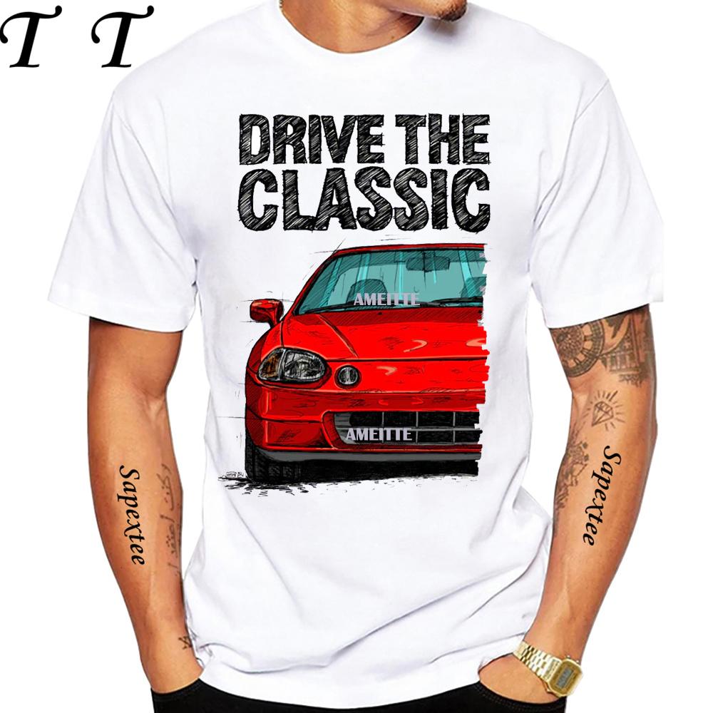 90's Men Short Sleeve Drive The Classic Del Sol CRX Early Model T-Shirt Boy Hip Hop White Casual Tees Retro Mans Sport Race Tops