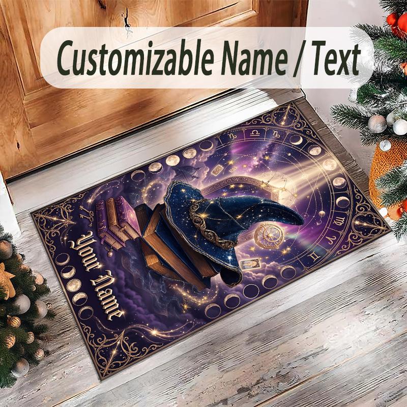 Witchcraft Theme Crystal Velvet Rug Personalized Custom Name Text Soft Floor Mat Home Decor
