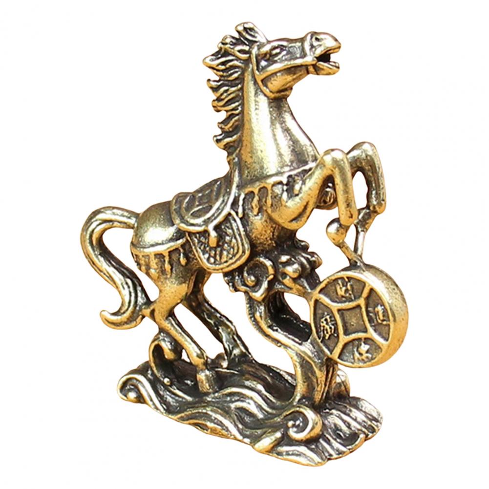 Zodiac Horse Statue Feng Shui Horse Decor Mini Brass Lucky Horse Statue with Coin Chinese New Year Feng Shui Ornament