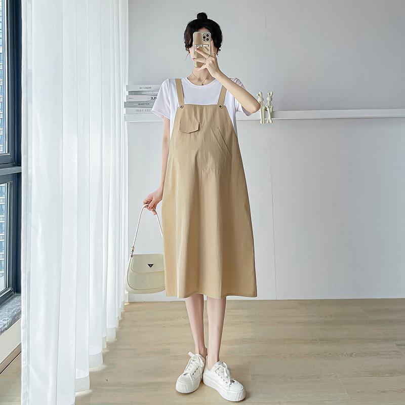 2026 Summer Korean Style Faux Two-Piece Maternity Dress Medium