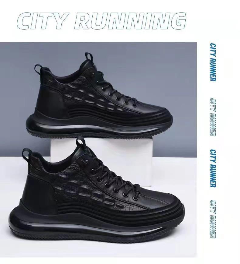 Men's Retro Crocodile Pattern Leather Shoes - Comfortable, Thick Sole, Casual Business Style.