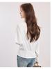 Women's Chic French White Long-Sleeve Shirt, Irregular Waist-Cinching Design, Stylish, Petite Fit, Perfect for Spring/Autumn