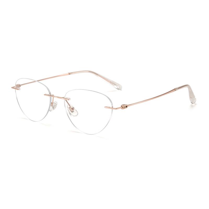 Ultralight Titanium Rimless Women's Cat-Eye Glasses 53 - Elegant Versatile Design