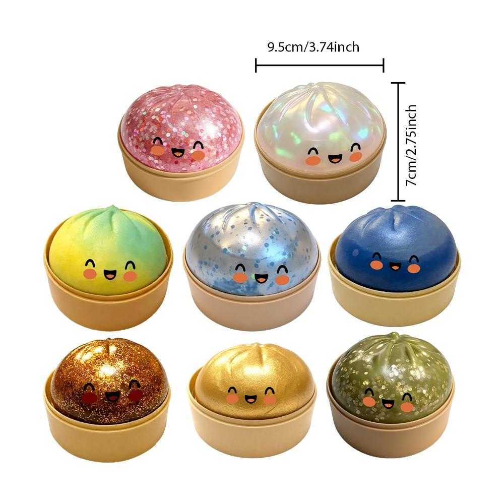 Fun Colorful Dumpling Squishies with Steamer Stress Relief Ornament Slow Rebound Squeeze Toy Fidget Stress Ball for ADHD Autism