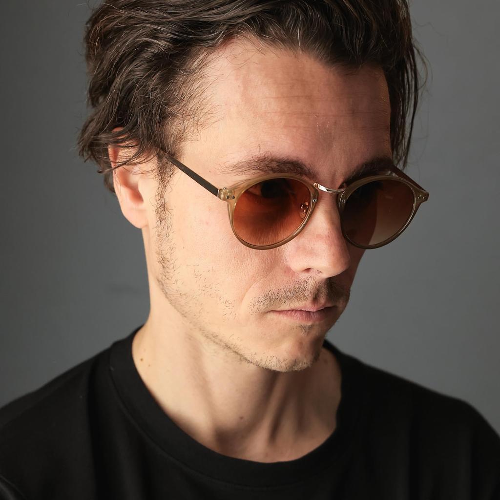 Clear Milky Khaki x Brown Half Fashion Glasses Sunglasses for Men and Combination UV Clear Colored Stylish Round [FashionBerry] 23. Boston-style
