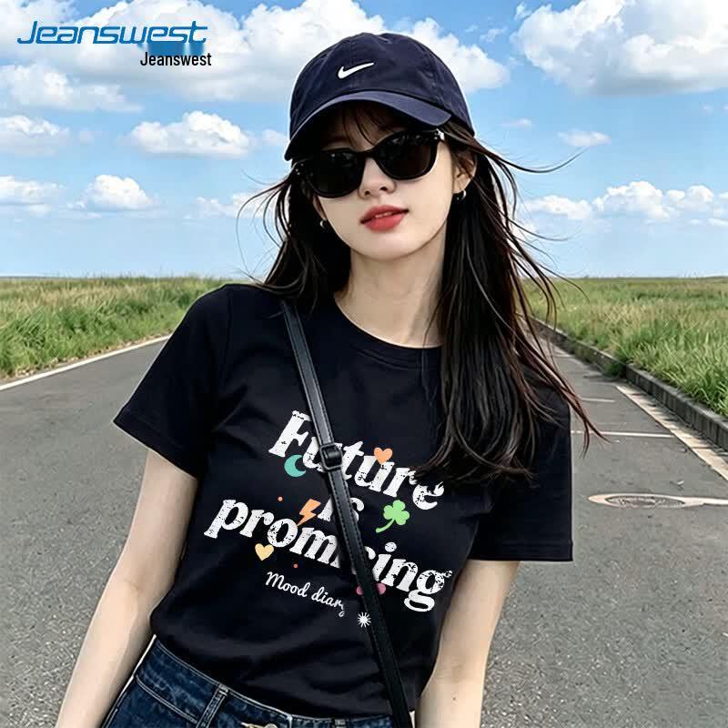 Jeanswest Women's Crew Neck Printed Short Sleeve T-Shirt