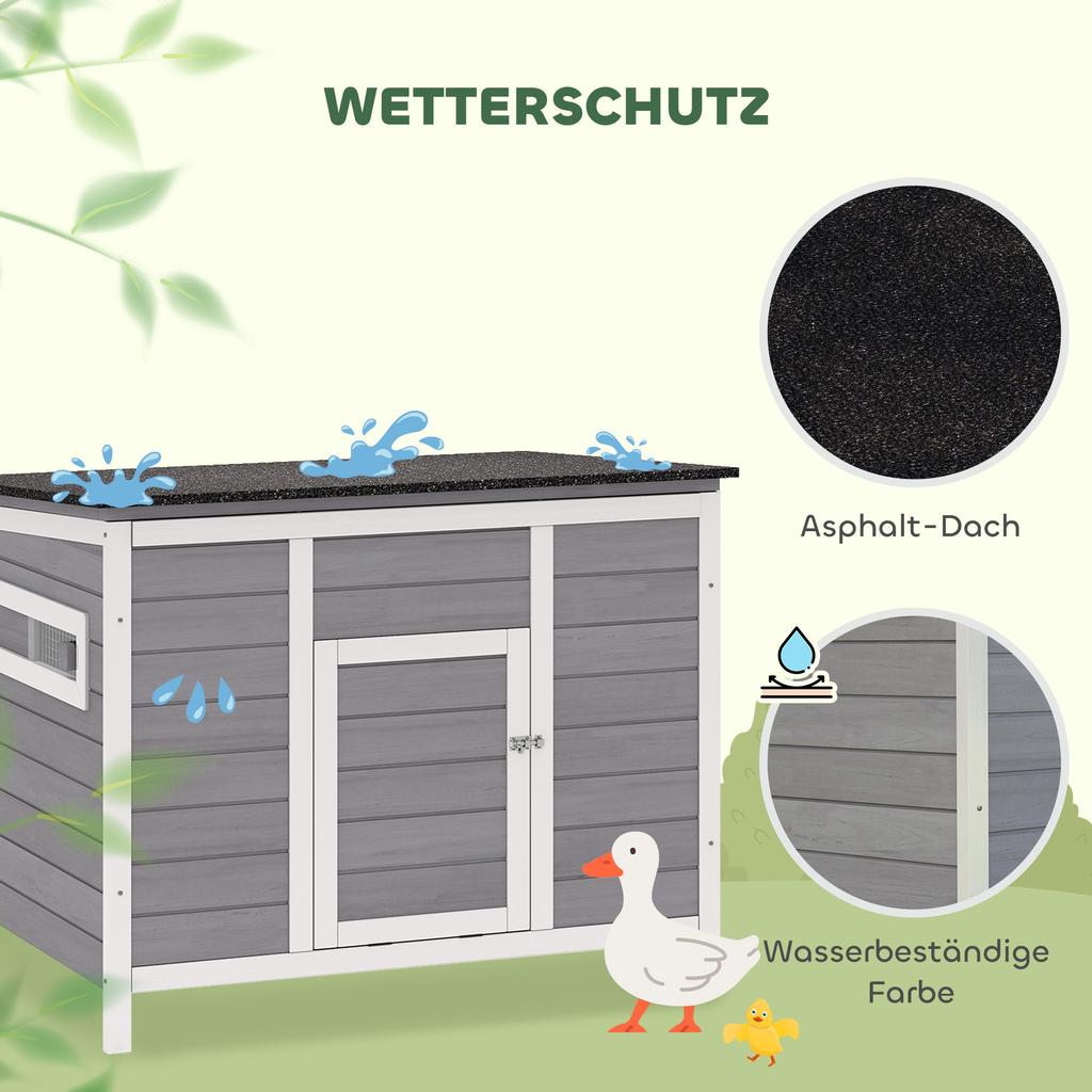Duck Coop, Weatherproof Wooden Duck House with Removable Floor, Sliding Window, Hinged, Asphalt Roof, 93 X 70 X 72 Cm, Grey
