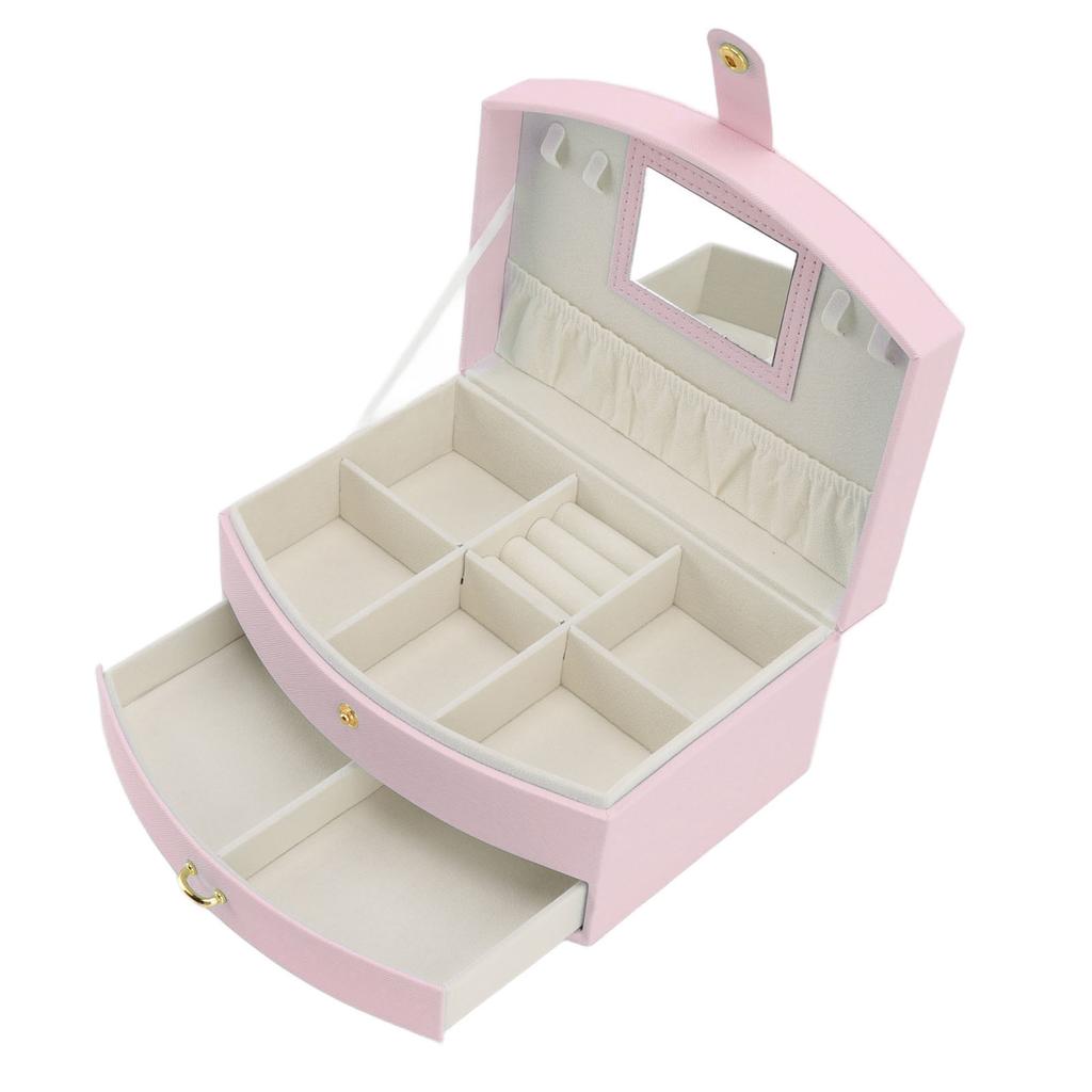 Travel Jewelry Case Portable 2 Layers PU Leather Jewelry Storage Holder Box with Clasp and Handle for Earrings Necklace