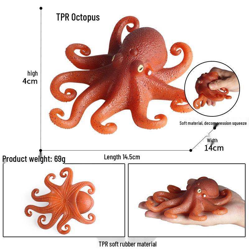 Kids' Marine Animal Model Stress Relief Toy Set: Pufferfish, Octopus, Crab, Shark, Dunkleosteus