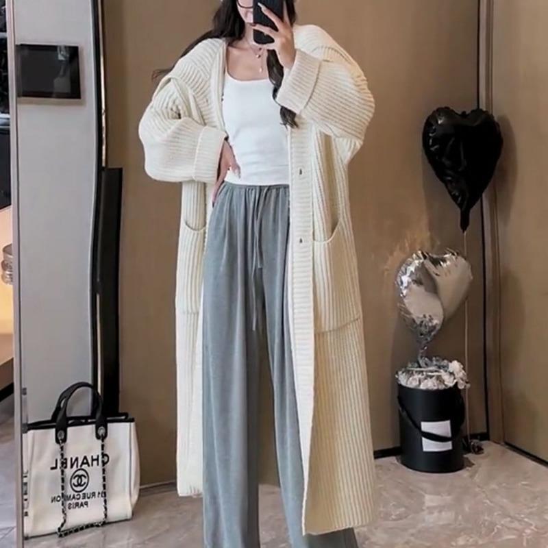 Autumn and Winter New Loose Lazy Wind Outside Wear Knitted Cardigan Women's Fashion Casual Long Sweater Jacket Top