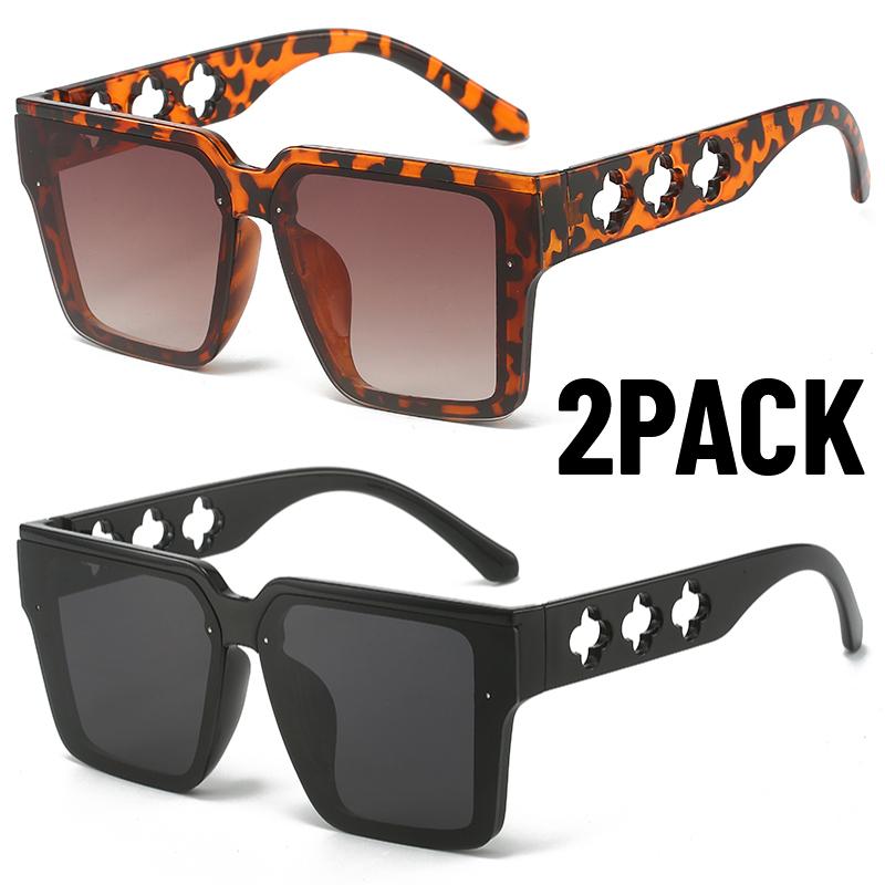 2PACK New Retro Men Square Sunglasses for Women Vintage Luxury Designer Sun Glasses Fashion Shades UV400 Eyeglasses