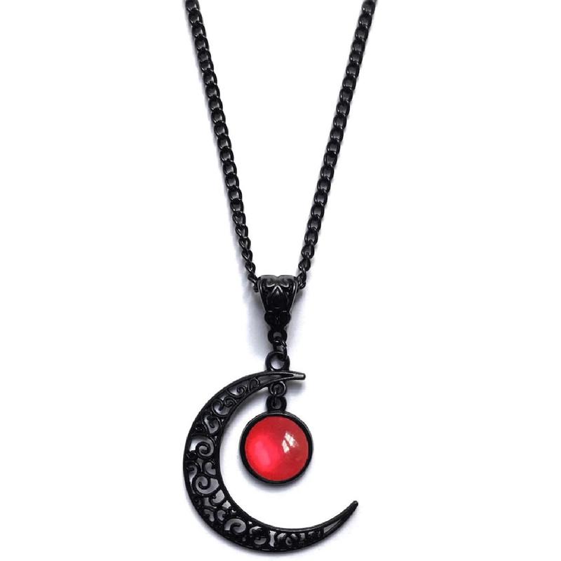 Rrdaily Gothic Moon Crystal Necklace Punk Style Moon Pendant  Crescent Necklace Dark Gothic Necklaces Costume Jewelry New Year Jewelry for Women