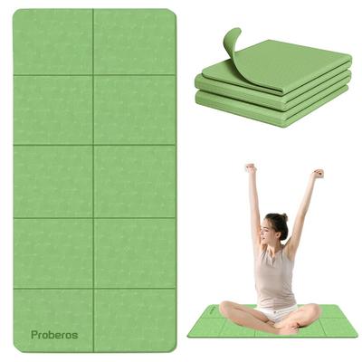 Portable Folding Yoga Mat with Carry Bag TPE Yoga Mat Anti-slip 5mm Thicken Fitness Yoga Mat for Men Women,  72x24 Inches, Green