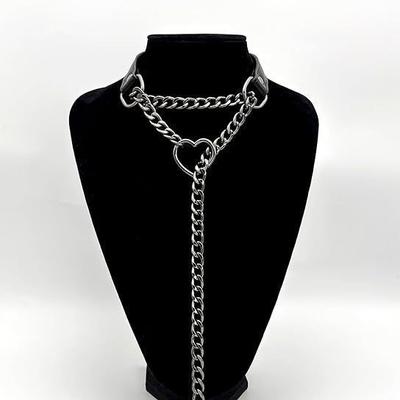 Colier Lanț Glisant Inimă Guler Choker Piele Neagră Pentru Femei Accesorii Goth Bijuterii Punk Gotice