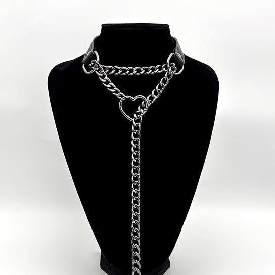 Heart Slip Chain Necklace Black Leather Choker Collar For Women Goth Accessories Punk Gothic Jewelry