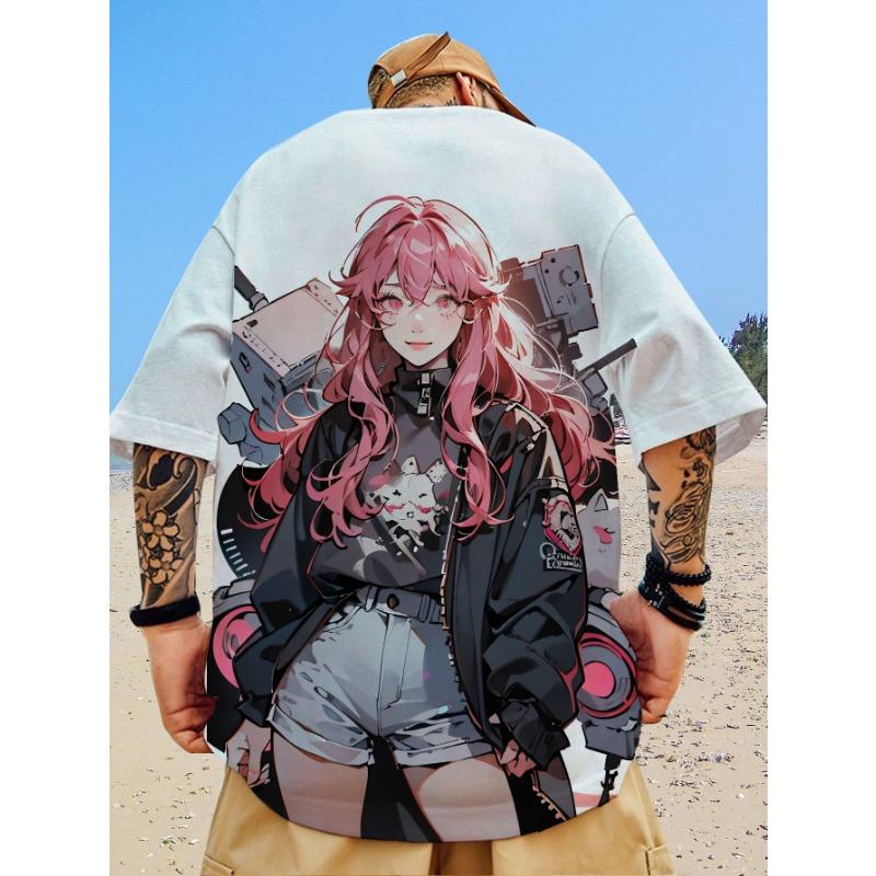 Nova camiseta casual masculina com estampa de beleza bidimensional impressa em 3D, manga curta, moda de rua, estampa de anime, top de gola redonda