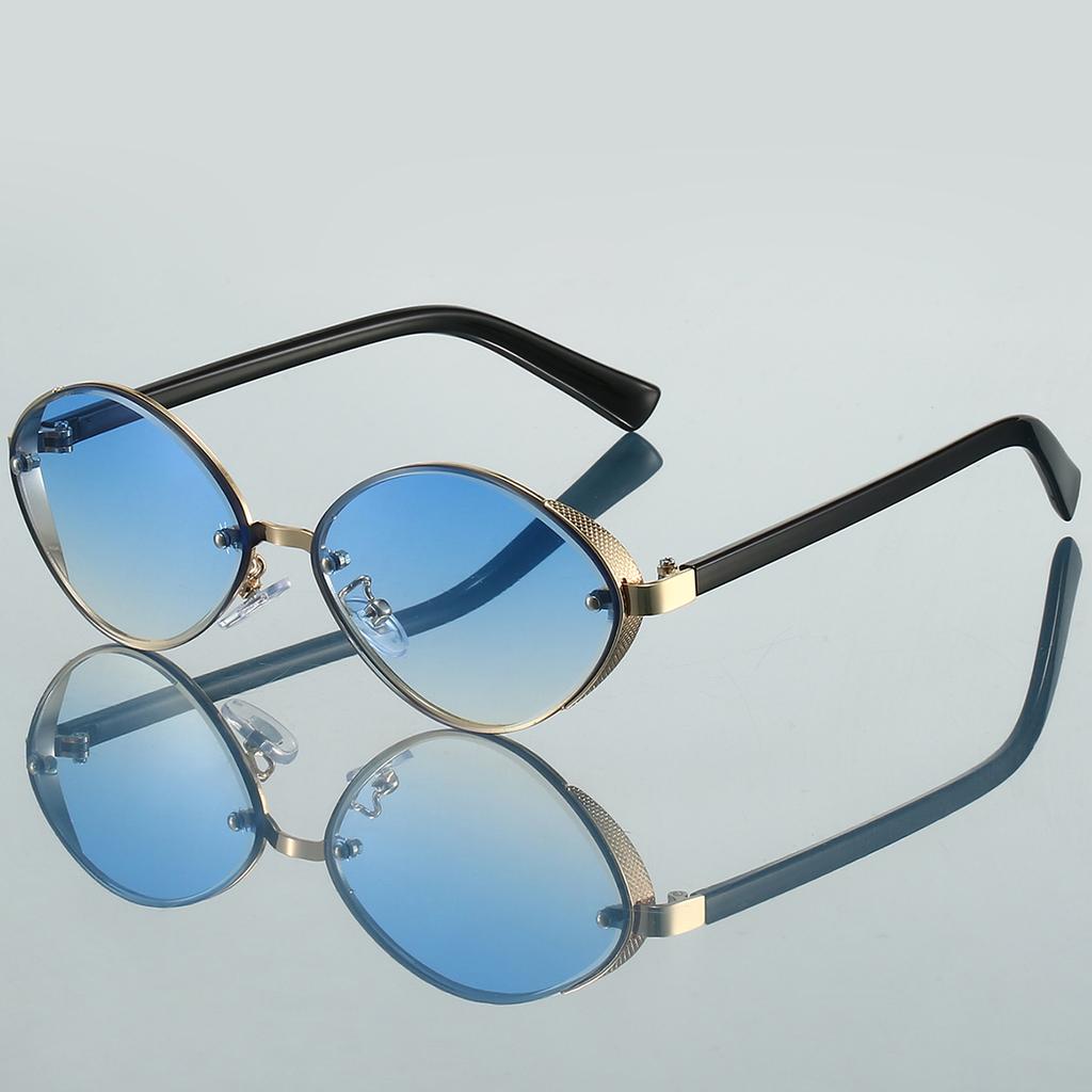 KAMMPT Fashion Retro Oval Gradient Shades Women's Original Brand Design Driving Sunglasses Chic Metal Rim Decor Sun Glasses