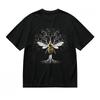 Women's Botanical Bee Tree Tee Unisex Black Cotton Summer Graphic Shirt