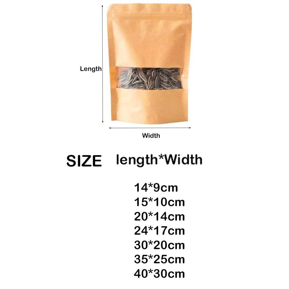 50pcs with Window Kraft Paper Self Sealing Bags Stand Up Food Storage Pouch  Business