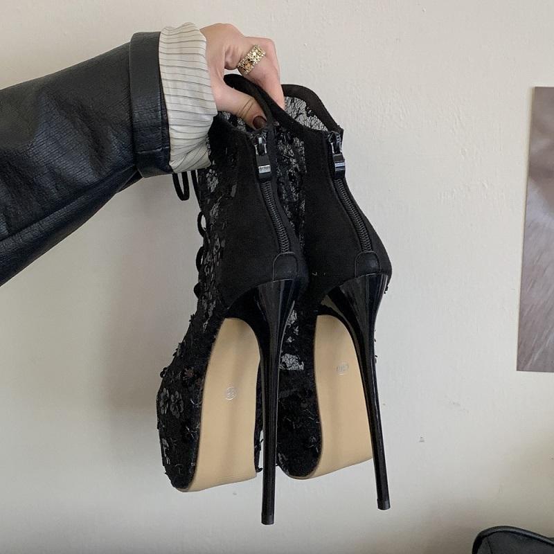 Fashion Eilyken Autumn Design Breathable Mesh Peep Toe Women Ankle Boots Sandals Fashion Zipper Platform Thin Heels Stripper Shoes