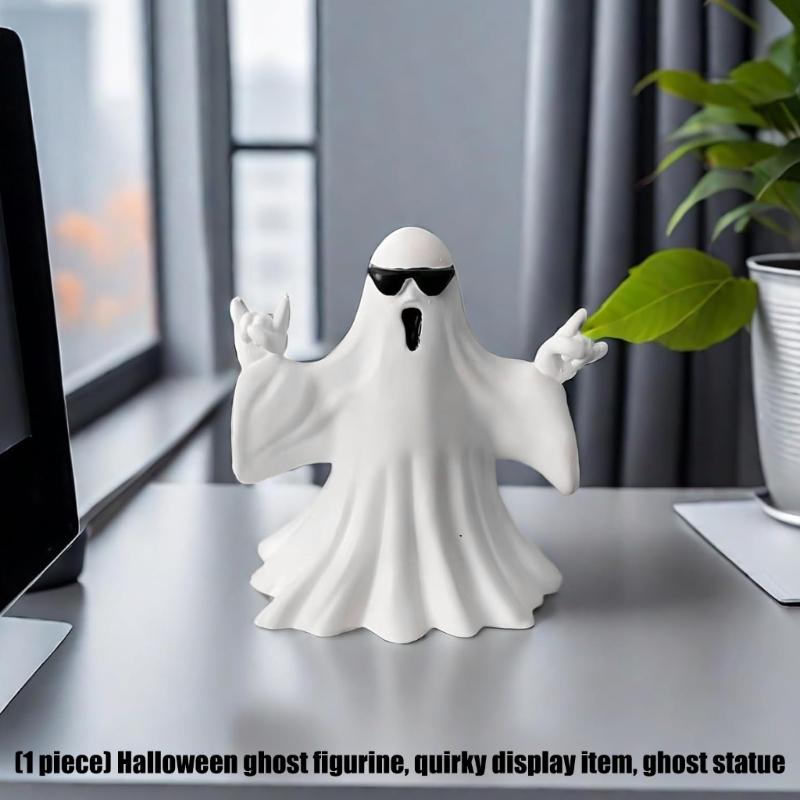 Funny Ghostly Miniature Statue With Sunglasses Pumpkin Collectible Ornament Halloween Home Office Desktop Shelf Decors