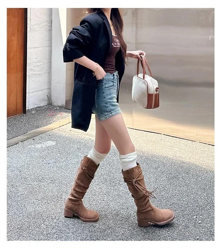 Fashion Knight Boots Fall Winter 2025 Women's Brown Tassel Mid-Leg Boots