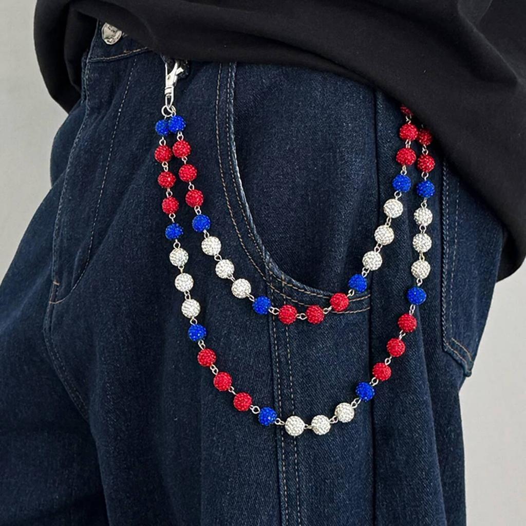 Salircon 4 Styles HipHop Rhinestone Keychain Wallet Belt Chain Men Trend Double Layer Pants Belt Waist Chain Street Jewelry Gift
