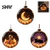 Halloween Celebration Party Decor Ball Ornament, Light Up Plastic Clear Hanging Spooky Home for Living Room Decoration with Cat/Skeleton/Bat