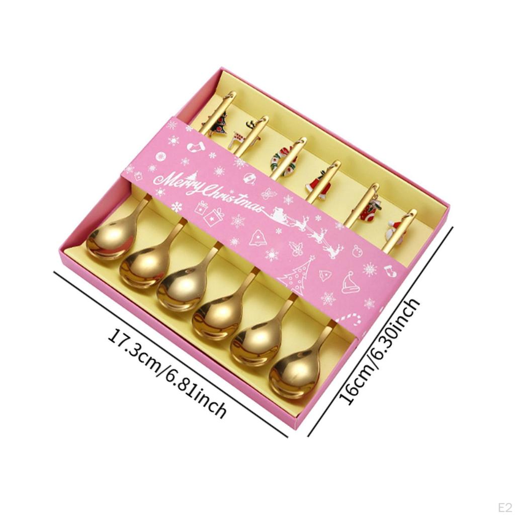 6 Christmas Spoons Collection, Stainless Steel Dessert Cutlery, Reusable Kitchen Set for Festivities